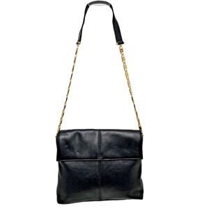 Vintage PALOMA PICASSO CROSSBODY BAG BLACK LEATHER GOLD CHAIN PURSE ITALY